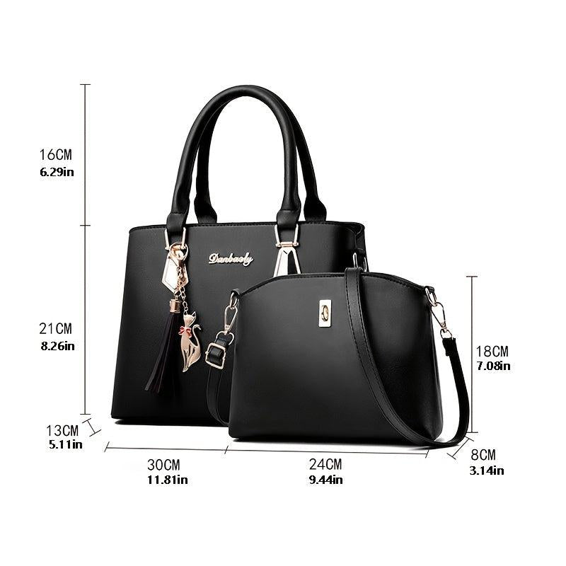 2Pcs Tassel Decor Leather Handbag Set for Women