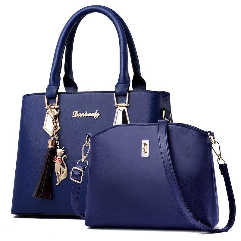 2Pcs Tassel Decor Leather Handbag Set for Women