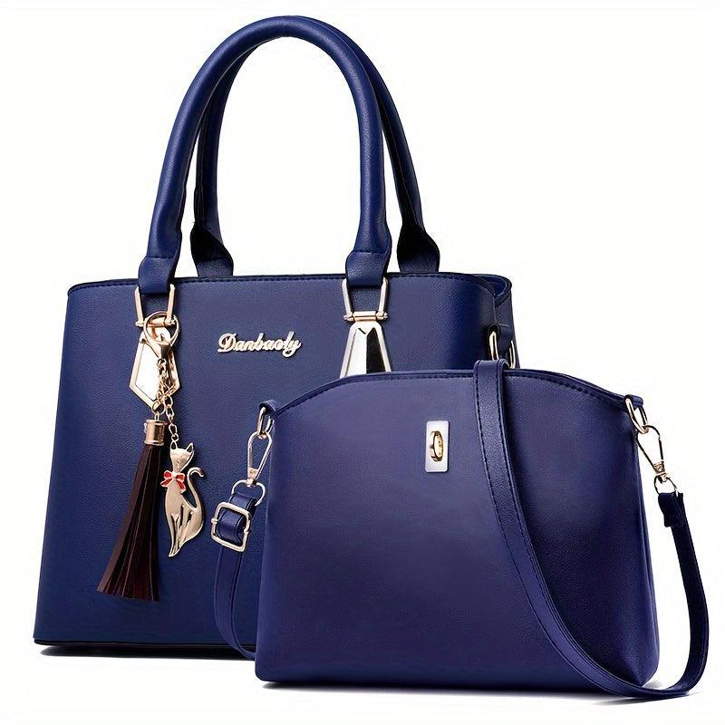 2Pcs Tassel Decor Leather Handbag Set for Women