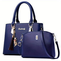 2Pcs Tassel Decor Leather Handbag Set for Women