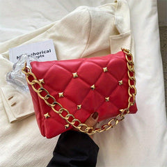 Argyle Embossed Rivet Decor Square Bag Chain Flap Shoulder Bag