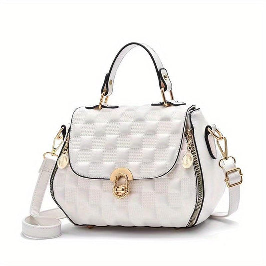 Checkered Embossed Handbag For Women Solid Crossbody Bag Purse