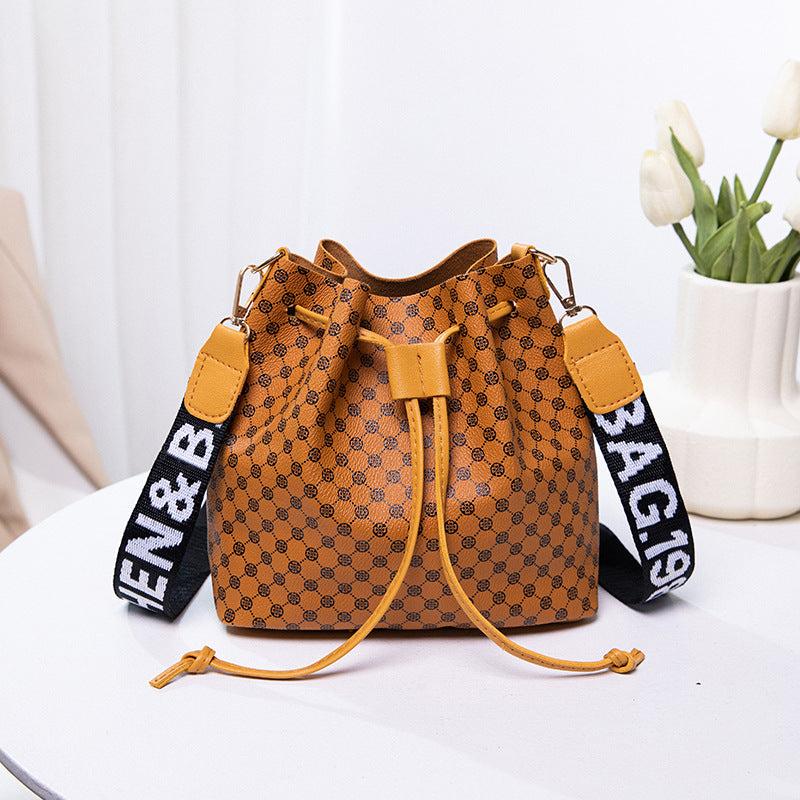 Geometric Pattern Mini Bucket Bag Faux Leather Crossbody Shoulder Bag