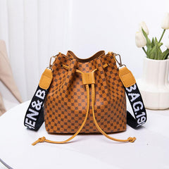 Geometric Pattern Mini Bucket Bag Faux Leather Crossbody Shoulder Bag