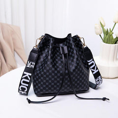 Geometric Pattern Mini Bucket Bag Faux Leather Crossbody Shoulder Bag