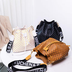 Geometric Pattern Mini Bucket Bag Faux Leather Crossbody Shoulder Bag