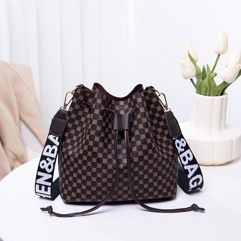 Geometric Pattern Mini Bucket Bag Faux Leather Crossbody Shoulder Bag