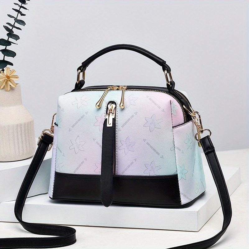 Flower Embossed Shoulder Bag Gradient Zipper Satchel Bag