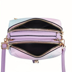 Flower Embossed Shoulder Bag Gradient Zipper Satchel Bag