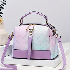 Flower Embossed Shoulder Bag Gradient Zipper Satchel Bag