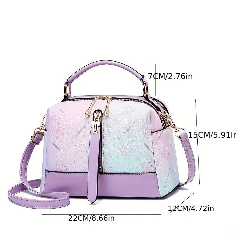 Flower Embossed Shoulder Bag Gradient Zipper Satchel Bag