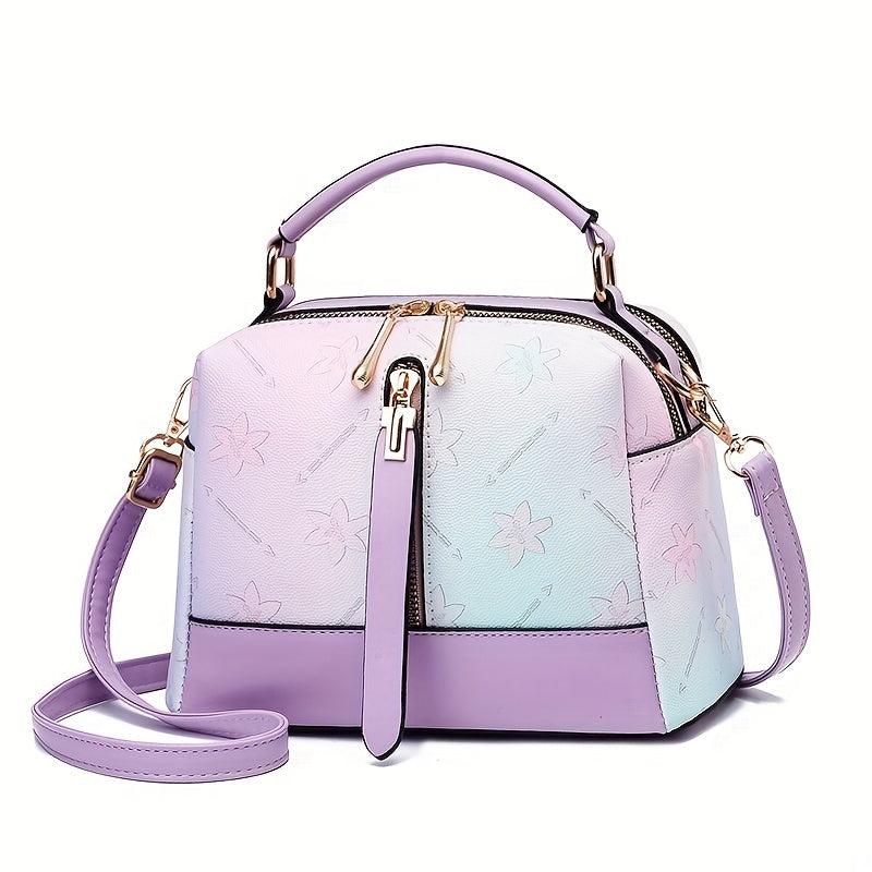 Flower Embossed Shoulder Bag Gradient Zipper Satchel Bag