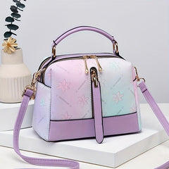 Flower Embossed Shoulder Bag Gradient Zipper Satchel Bag