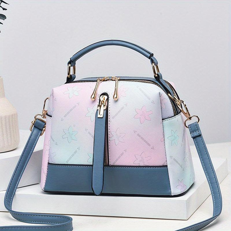 Flower Embossed Shoulder Bag Gradient Zipper Satchel Bag