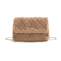 Argyle Quilted Fluffy Square Bag Women's Chain Crossbody Purse