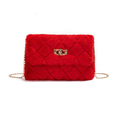 Argyle Quilted Fluffy Square Bag Women's Chain Crossbody Purse