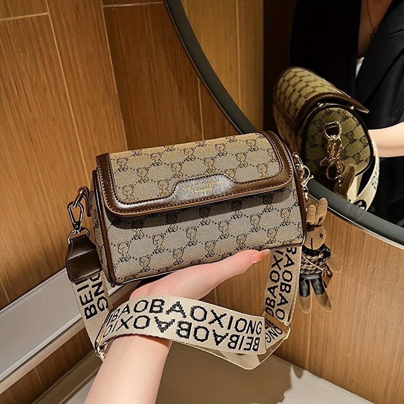 Bear Pattern Crossbody Bag Women's Small Flap Purse
