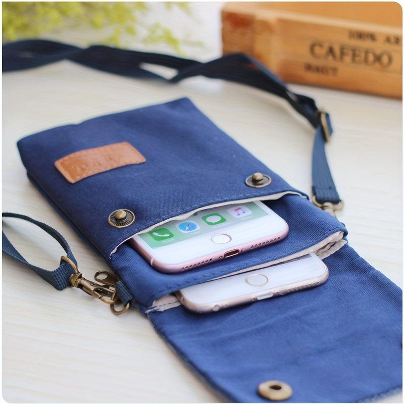 Canvas Crossbody Bag Snap Button Square Purse Flap Phone Bag