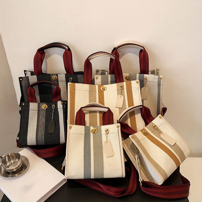 Striped Satchel Crossbody Tote Bag Lightweight Messenger Bag