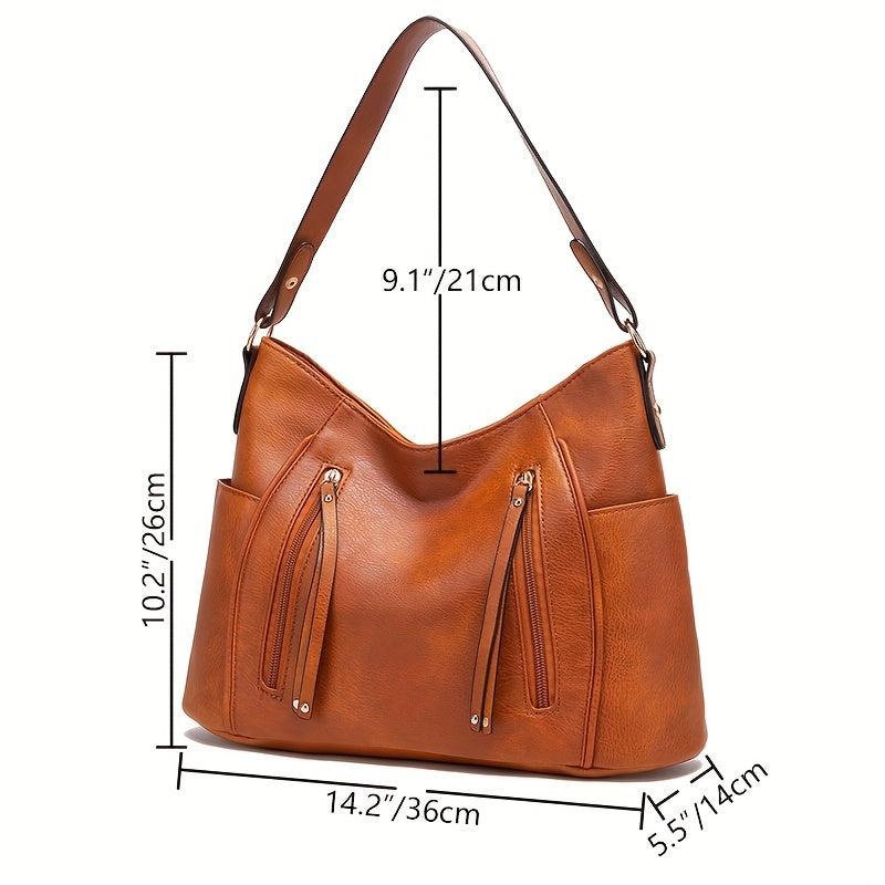 Large Capacity Tote Hobo Bag PU Leather Textured Shoulder Bag