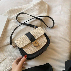 Woven Straw Mini Shoulder Bag PU Leather Crossbody Bag
