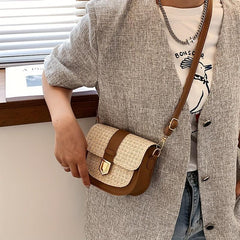 Woven Straw Mini Shoulder Bag PU Leather Crossbody Bag