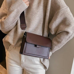Vintage Wide Strap Crossbody Bag Solid Shoulder Bag For Women