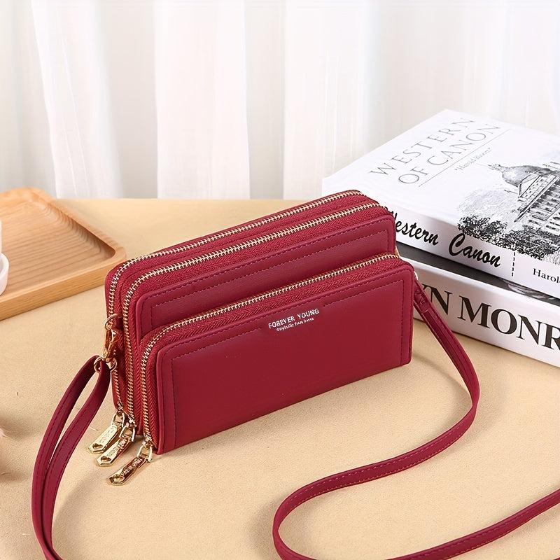 Minimalist Crossbody Bag PU Leather Double Zipper Shoulder Bag