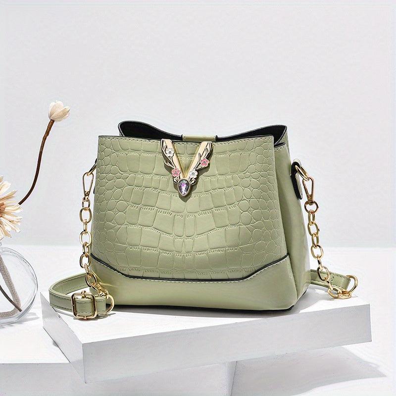 Crocodile Pattern Bucket Bag Chain Crossbody Shoulder Purse