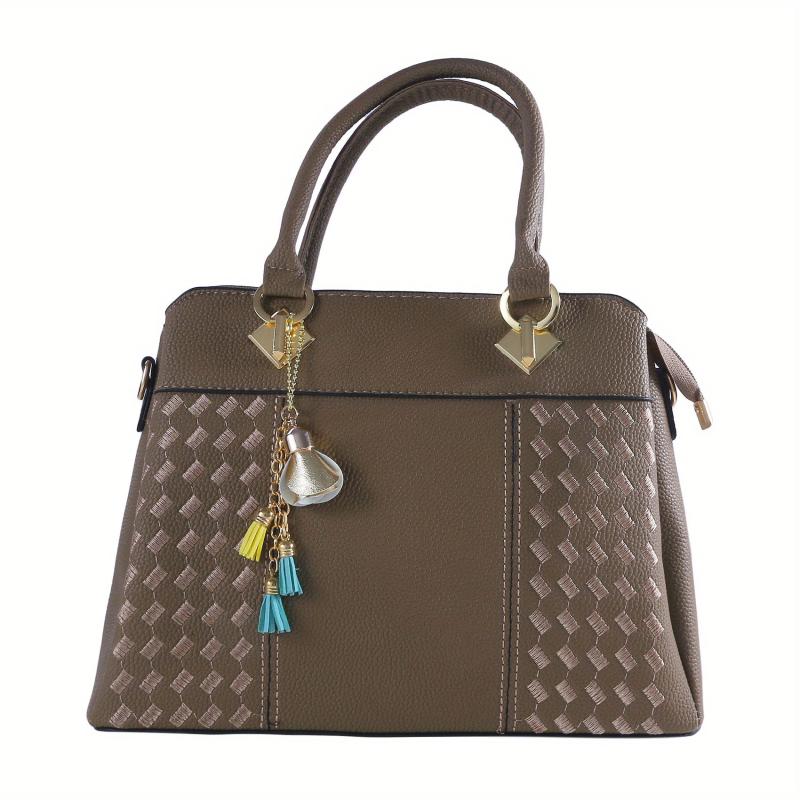Double Handle Crossbody Bag with Removable Strap & Zipper Pocket