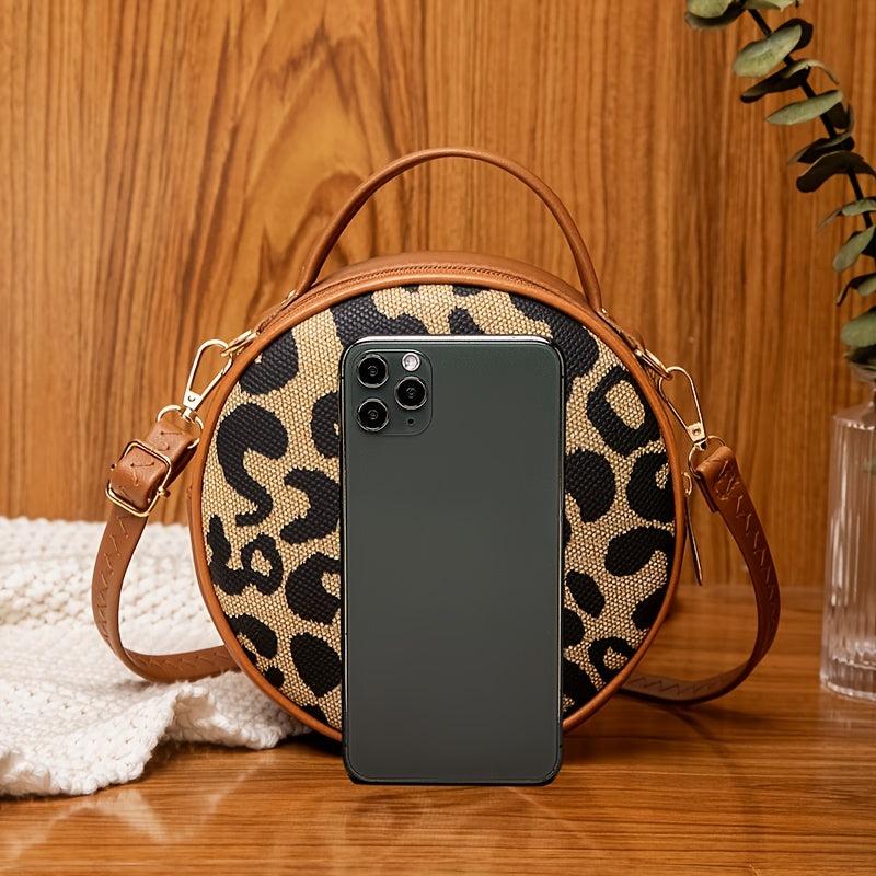 Leopard Print Round Handbag PU Leather Crossbody Bag