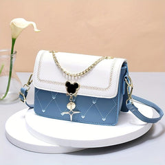 Heart Embroidery Crossbody Bag Chain Decor Shoulder Bag for Women
