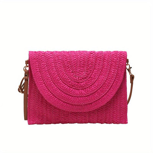 Woven Straw Slouchy Shoulder Bag Megnet Closure Crossbody Clutch