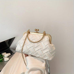 Woven Chain Crossbody Bag Kiss Lock Purses Top Ring Clutch