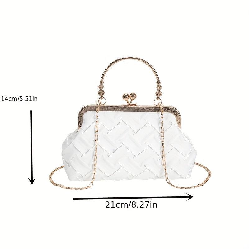 Woven Chain Crossbody Bag Kiss Lock Purses Top Ring Clutch