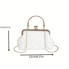 Woven Chain Crossbody Bag Kiss Lock Purses Top Ring Clutch