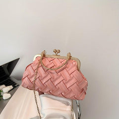 Woven Chain Crossbody Bag Kiss Lock Purses Top Ring Clutch