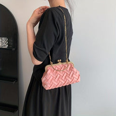 Woven Chain Crossbody Bag Kiss Lock Purses Top Ring Clutch