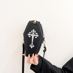 Gothic Coffin Crossbody Bag Y2K Style Halloween Purse PU Leather Shoulder Bag