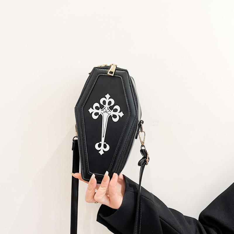 Gothic Coffin Crossbody Bag Y2K Style Halloween Purse PU Leather Shoulder Bag