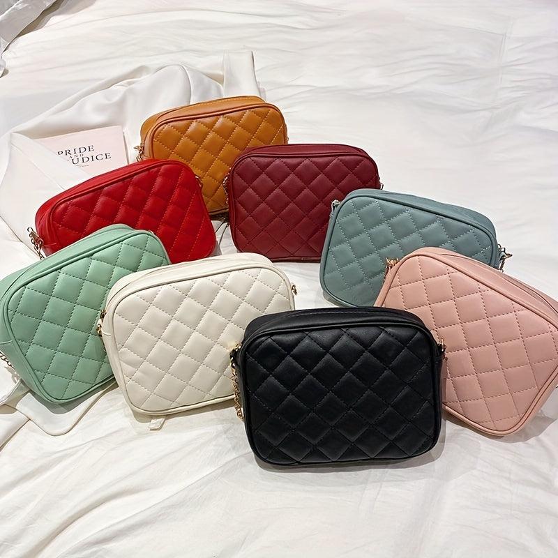 Quilted Chain Crossbody Bag PU Leather Square Purse Women's Camera Shoulder Bag