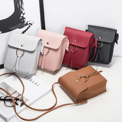 Solid Ring Mini Crossbody Bag PU Leather Casual Shoulder Bag
