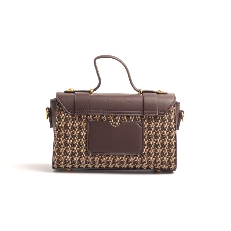 Houndstooth Square Crossbody Bag Top Handle Purse