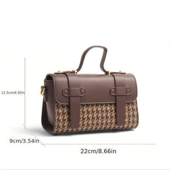 Houndstooth Square Crossbody Bag Top Handle Purse