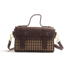 Houndstooth Square Crossbody Bag Top Handle Purse