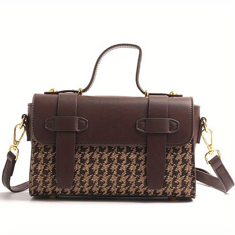 Houndstooth Square Crossbody Bag Top Handle Purse