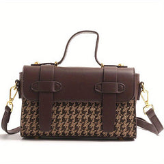 Houndstooth Square Crossbody Bag Top Handle Purse