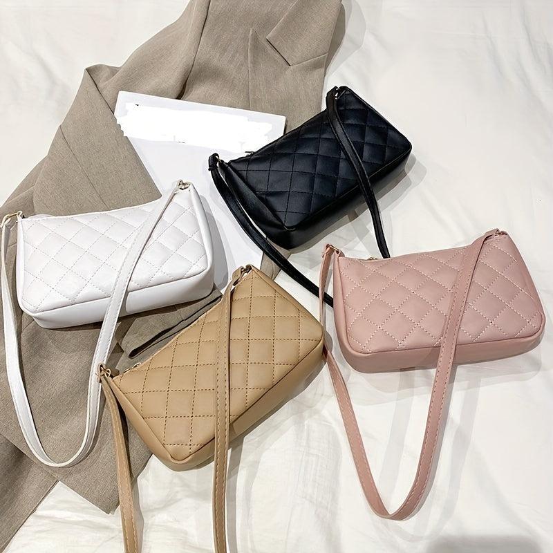 Quilted Zipper Crossbody Bag PU Leather Textured Bag Purse