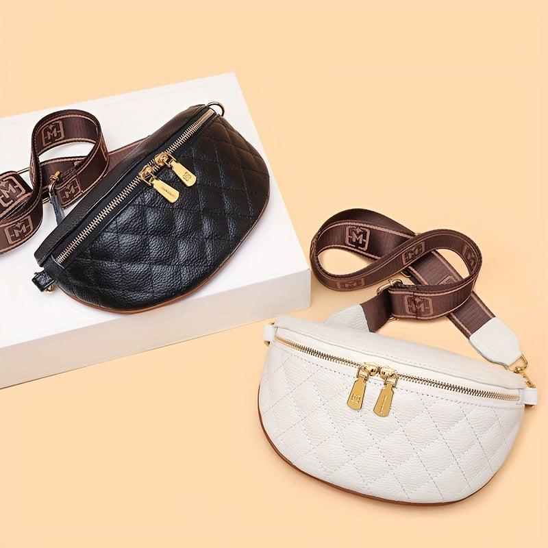 Argyle Quilted Crossbody Bag Vintage Leather Chest Purse Wide Strap Shoulder Bag