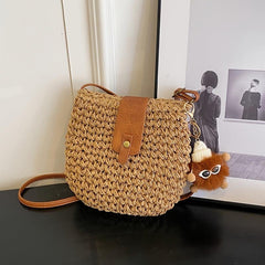 Summer Straw Crossbody Bag Boho Style Woven Beach Bag Shoulder Purse